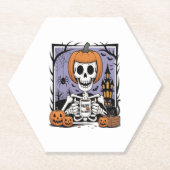 Pompoen Skelet Drink Koffie Kartonnen Onderzetters (Voorkant)