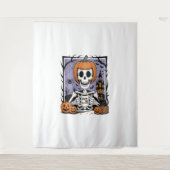 Pompoen Skelet Drink Koffie Wandkleed (Voorkant)