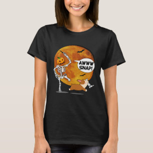 Pompoen Skelet Gebroken Been Halloween Corgi T-shirt