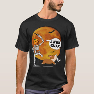 Pompoen skelet gebroken been Halloween Corgi T-shirt