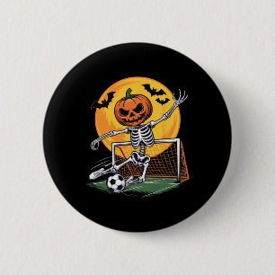 Pompoen Skelet Keeper Voetbal Halloween Griezelig Ronde Button 5,7 Cm
