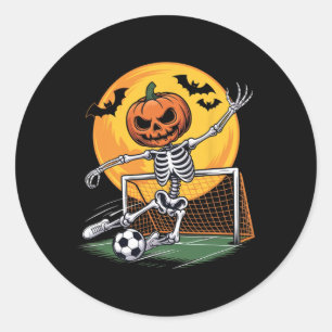 Pompoen Skelet Keeper Voetbal Halloween Griezelig Ronde Sticker