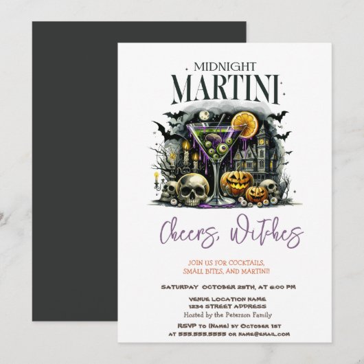 Pompoen Skelet Martini Halloween Feest Kaart (Voorkant / Achterkant)