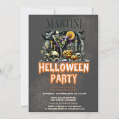 Pompoen skelet schedel Martini eng Halloween Kaart (Voorkant)