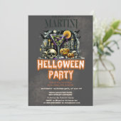 Pompoen skelet schedel Martini eng Halloween Kaart (Staand voorkant)