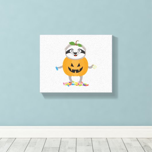 Pompoen Sloth Halloween kostuum cadeau Canvas Afdruk (Insitu (Houten vloer))