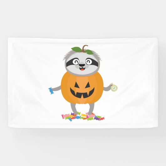 Pompoen Sloth Halloween kostuum cadeau Spandoek (Horizontaal)