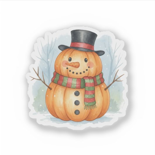 Pompoen sneeuwman sticker (Voorkant)