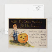 Pompoen snijden (Oude Halloween kaart) Briefkaart (Voorkant / Achterkant)