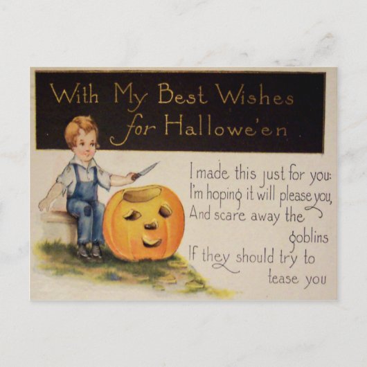 Pompoen snijden (Oude Halloween kaart) Briefkaart (Voorkant)