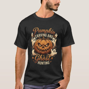 Pompoen Snijden Spookjacht Halloween Griezelen Vli T-shirt