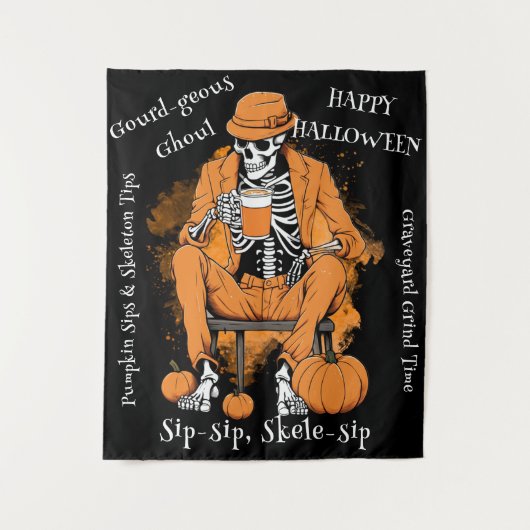 Pompoen Snips Skelet Tips Muur Hangen, Halloween Wandkleed (Voorkant)