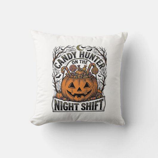 Pompoen Snoep Emmer Vintage Halloween Gravure D Kussen (Voorkant)
