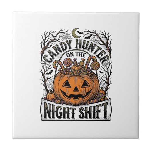 Pompoen Snoep Emmer Vintage Halloween Gravure D Tegeltje (Voorkant)