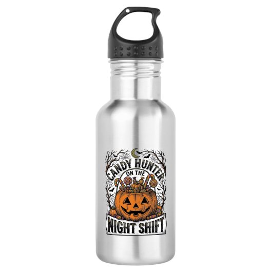 Pompoen Snoep Emmer Vintage Halloween Gravure D Waterfles (Voorkant)