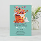 Pompoen Snoepjes Schattige Ghost Halloween feest Kaart (Staand voorkant)