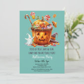 Pompoen Snoepjes Schattige Ghost Halloween feest Kaart (Staand voorkant)