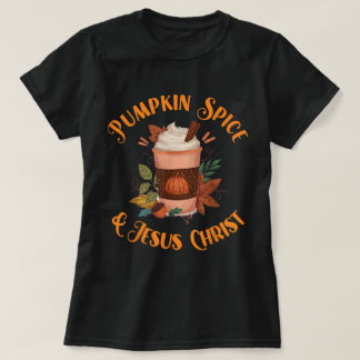 Pompoen Specerijen en Jezus Christus-ontwerp T-shirt