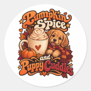 Pompoen Specerijen en Puppies Knuffelen Gezellige  Ronde Sticker