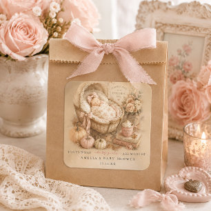 Pompoen Specerijen Vintage Herfst Baby Meisje Show Vierkante Sticker