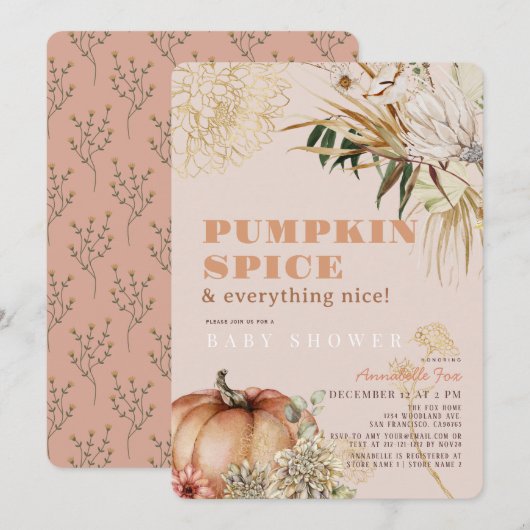 Pompoen Spice Boho Bloemen Roze Meisje Baby shower Kaart (Voorkant / Achterkant)
