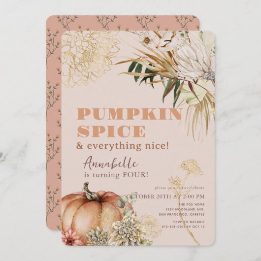 Pompoen Spice Boho Bloemen Roze Meisje Verjaardag Kaart (Voorkant / Achterkant)