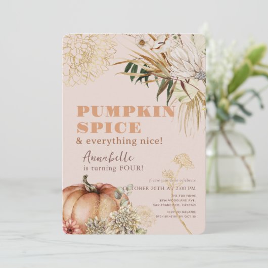 Pompoen Spice Boho Bloemen Roze Meisje Verjaardag Kaart (Staand voorkant)