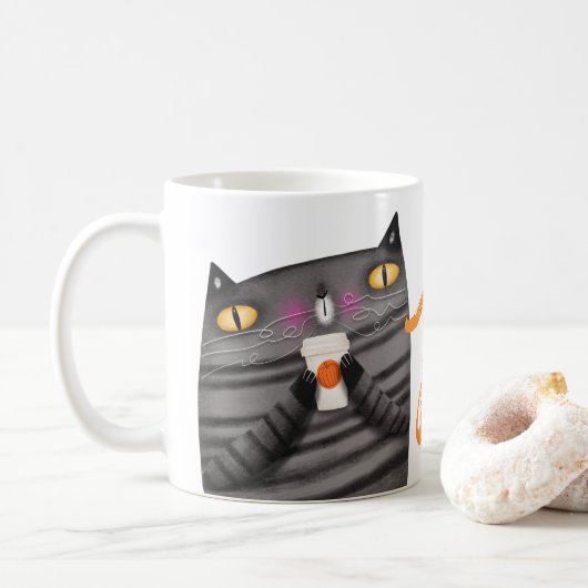 Pompoen Spice Cat Thanksgiving Herfst Decor Koffiemok (Met donut)