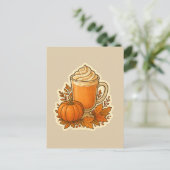 Pompoen Spice Drink met Herfst Bladeren Briefkaart (Staand voorkant)