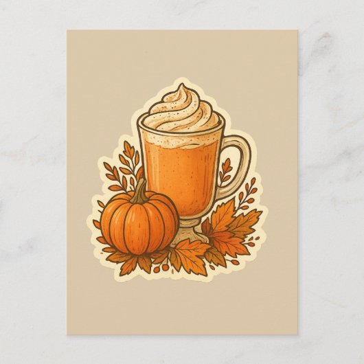 Pompoen Spice Drink met Herfst Bladeren Briefkaart (Voorkant)