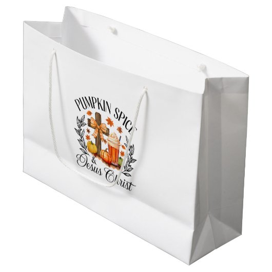 Pompoen Spice en Jezus Christus Kruis Pompoen Chri Groot Cadeauzakje (Voorkant Gekanteld)