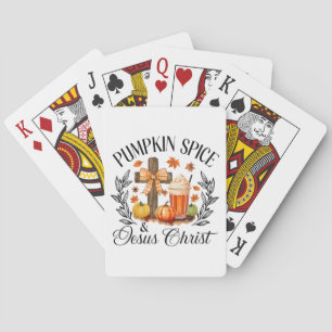 Pompoen Spice en Jezus Christus Kruis Pompoen Chri Pokerkaarten