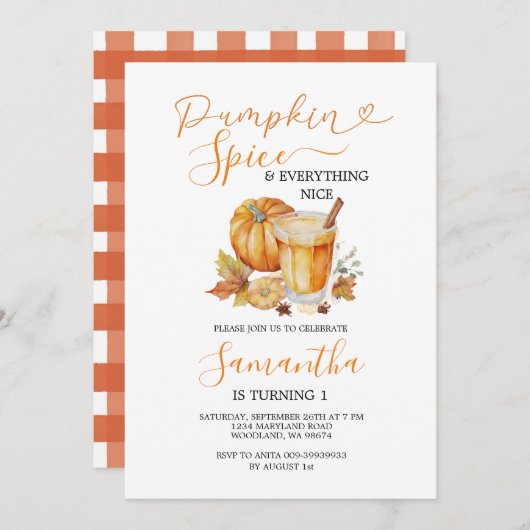 Pompoen Spice & Everything Leuke Herfst 1e verjaar Kaart (Voorkant / Achterkant)