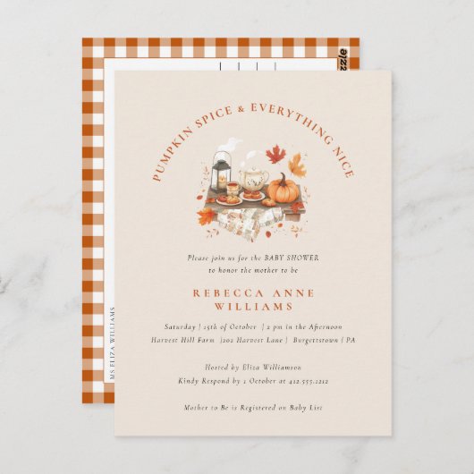 Pompoen Spice & Everything Nice – Herfst Baby show Briefkaart (Voorkant / Achterkant)