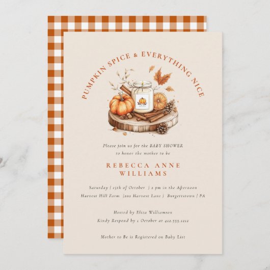 Pompoen Spice & Everything Nice – Herfst Baby show Kaart (Voorkant / Achterkant)