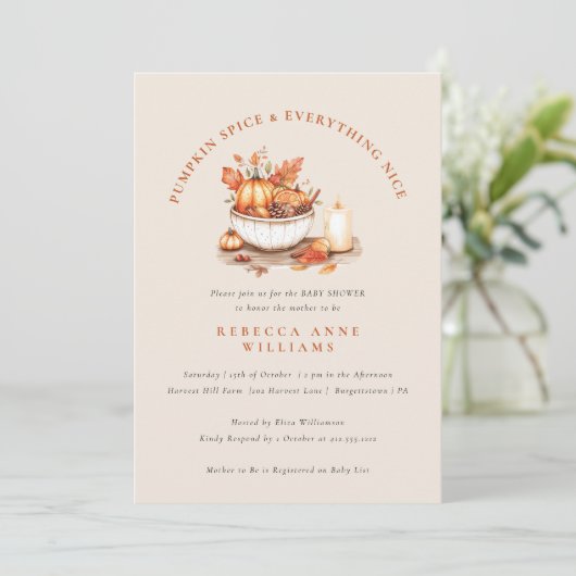 Pompoen Spice & Everything Nice – Herfst Baby show Kaart (Staand voorkant)