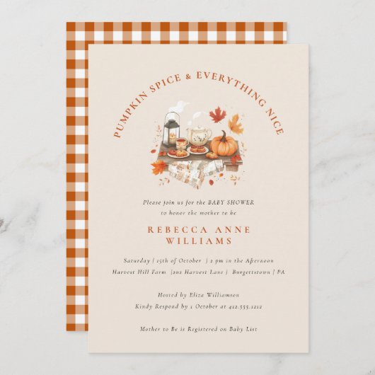 Pompoen Spice & Everything Nice – Herfst Baby show Kaart (Voorkant / Achterkant)