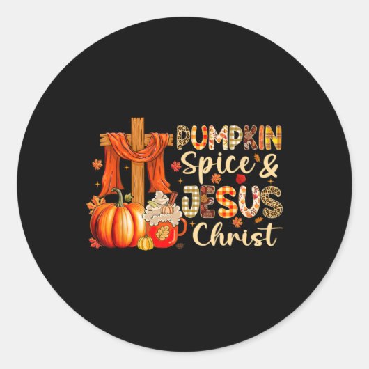 Pompoen Spice Jesus Christ Thanksgiving Autumn Fal Ronde Sticker (Voorkant)