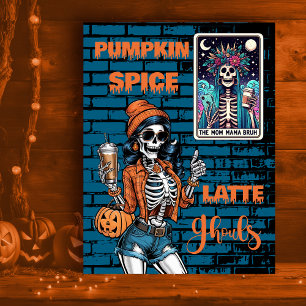 Pompoen Spice Latte Ghouls Hipster Mom Halloween Feestdagenkaart