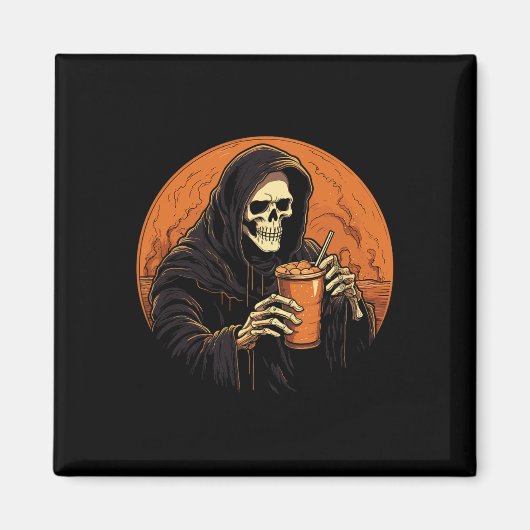 Pompoen Spice Latte Koffie Herfst Halloween Grim R Magneet (Voorkant)