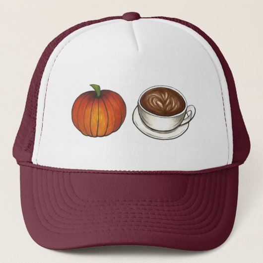 Pompoen Spice Latte Koffiekopje Herfst Herfst Trucker Pet (Voorkant)