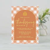 Pompoen Spice Sinaasappel Plaid Thanksgiving Diner Folie Uitnodiging (Staand Voorkant)