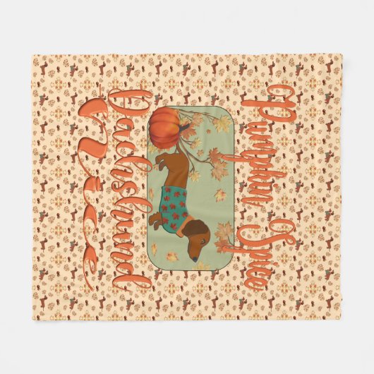 Pompoen Spice Teckel Nice Fleece Deken (Voorkant (Horizontaal))