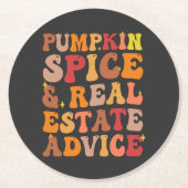 Pompoen Spice & Vastgoed Advies Grappige Groovy Ronde Kartonnen Onderzetter (Voorkant)