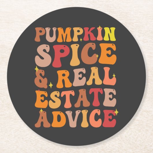 Pompoen Spice & Vastgoed Advies Grappige Groovy Ronde Kartonnen Onderzetter (Voorkant)