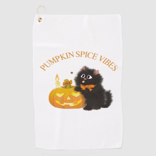 Pompoen Spice Vibes, Halloween, zwarte kat, pompoe Golfhanddoek (Voorkant)