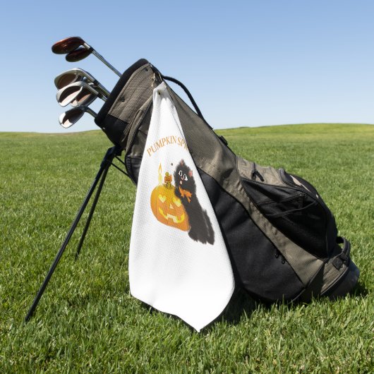 Pompoen Spice Vibes, Halloween, zwarte kat, pompoe Golfhanddoek (Groen)