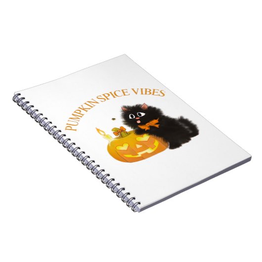 Pompoen Spice Vibes, Halloween, zwarte kat, pompoe Notitieboek (Rechterzijde)