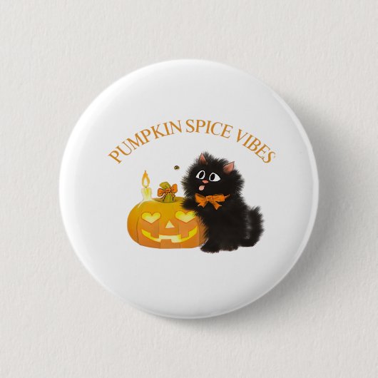 Pompoen Spice Vibes, Halloween, zwarte kat, pompoe Ronde Button 5,7 Cm (Voorkant)