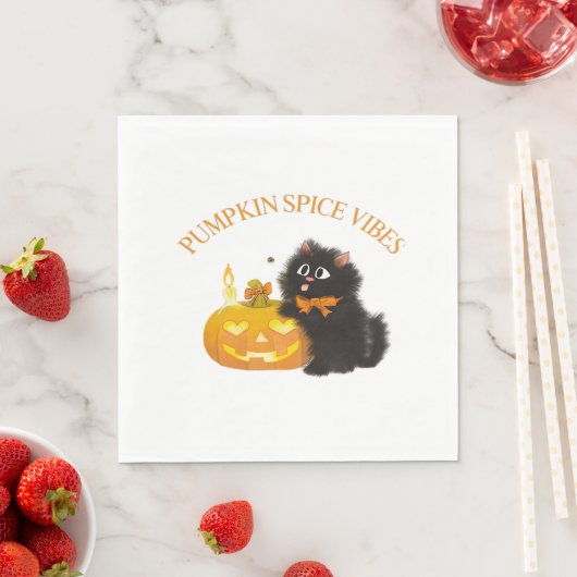 Pompoen Spice Vibes, Halloween, zwarte kat, pompoe Servet (Insitu)